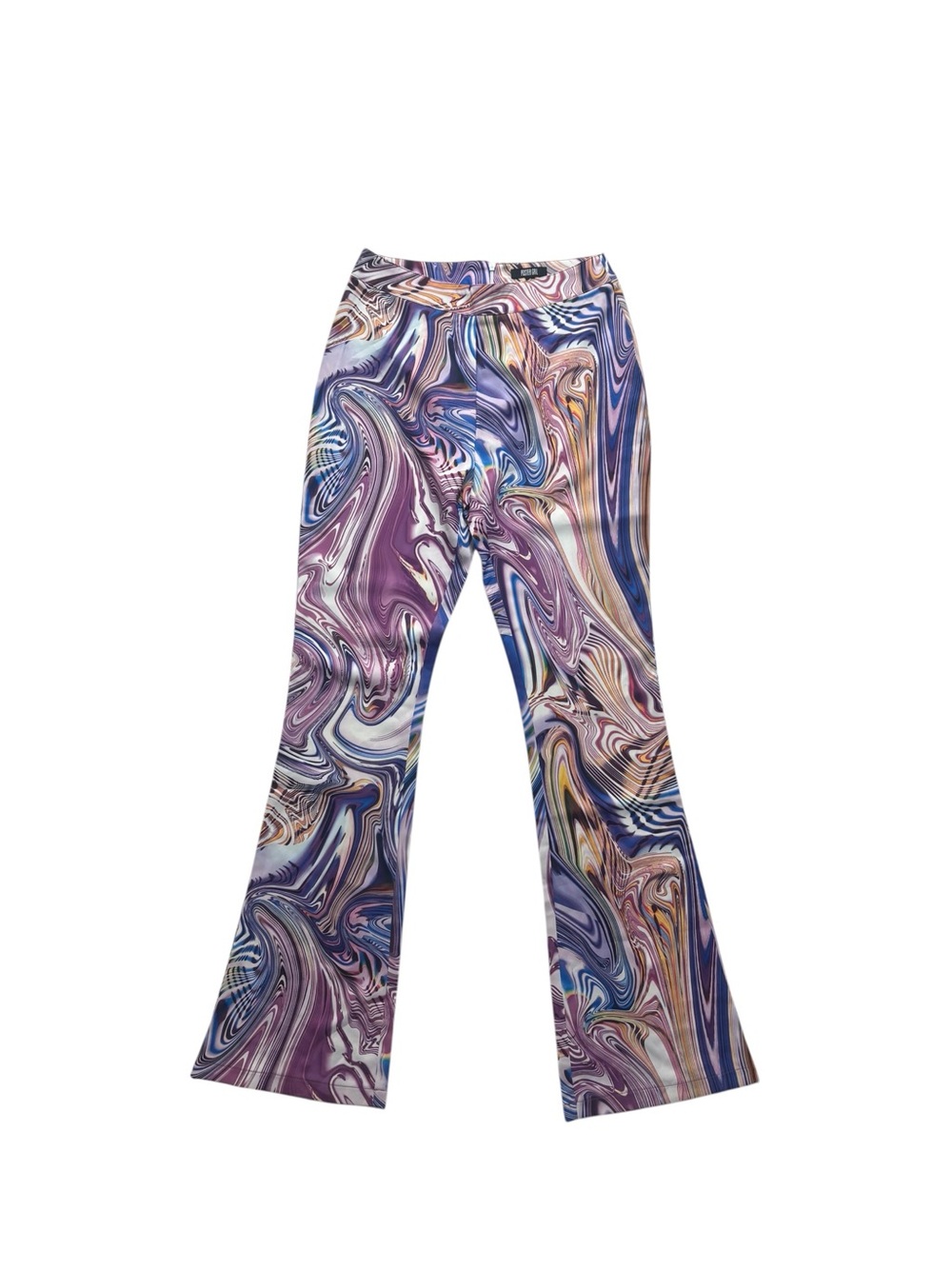 POSTER GIRL Marbled Flare Pants in Purple, Blue & Cream